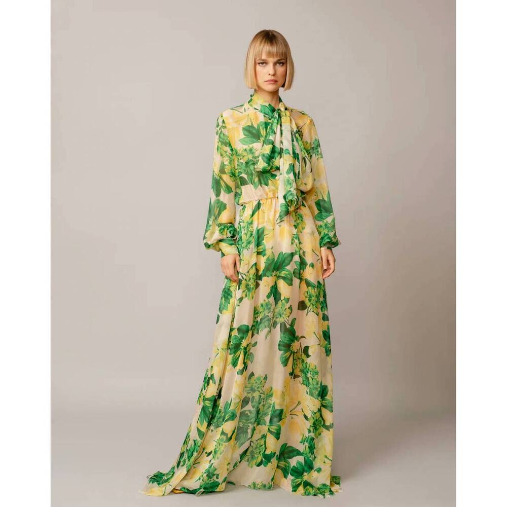 NEW MAISON ZOULIAS marella silk maxi dress in green yellow floral